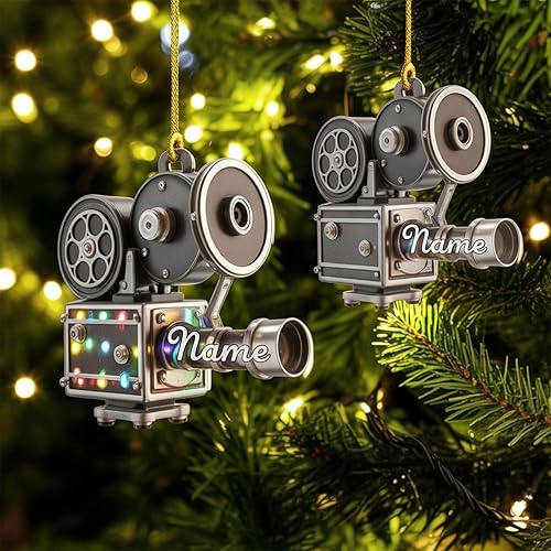 Adorno de Navidad personalizado para cámara de cine 2025  Proyector de película vintage personalizado con nombre  Regalo de decoración de árbol de