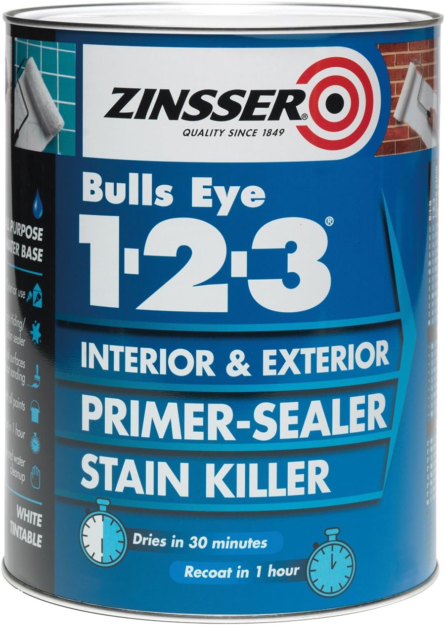 Zinsser Bulls Eye 1-2-3 Primer-Sealer & Stain Killer 1 Litre Ready Mixed Colour - White