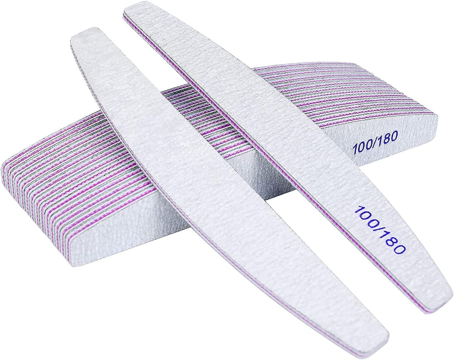 VSSHE Nail Files 100/180 grit, 16 pcs Double-Sided Emery Board Professional Nail File Set, Curved Fingernail Files, Manicure Tools for Home and Salon Use (Grey)
