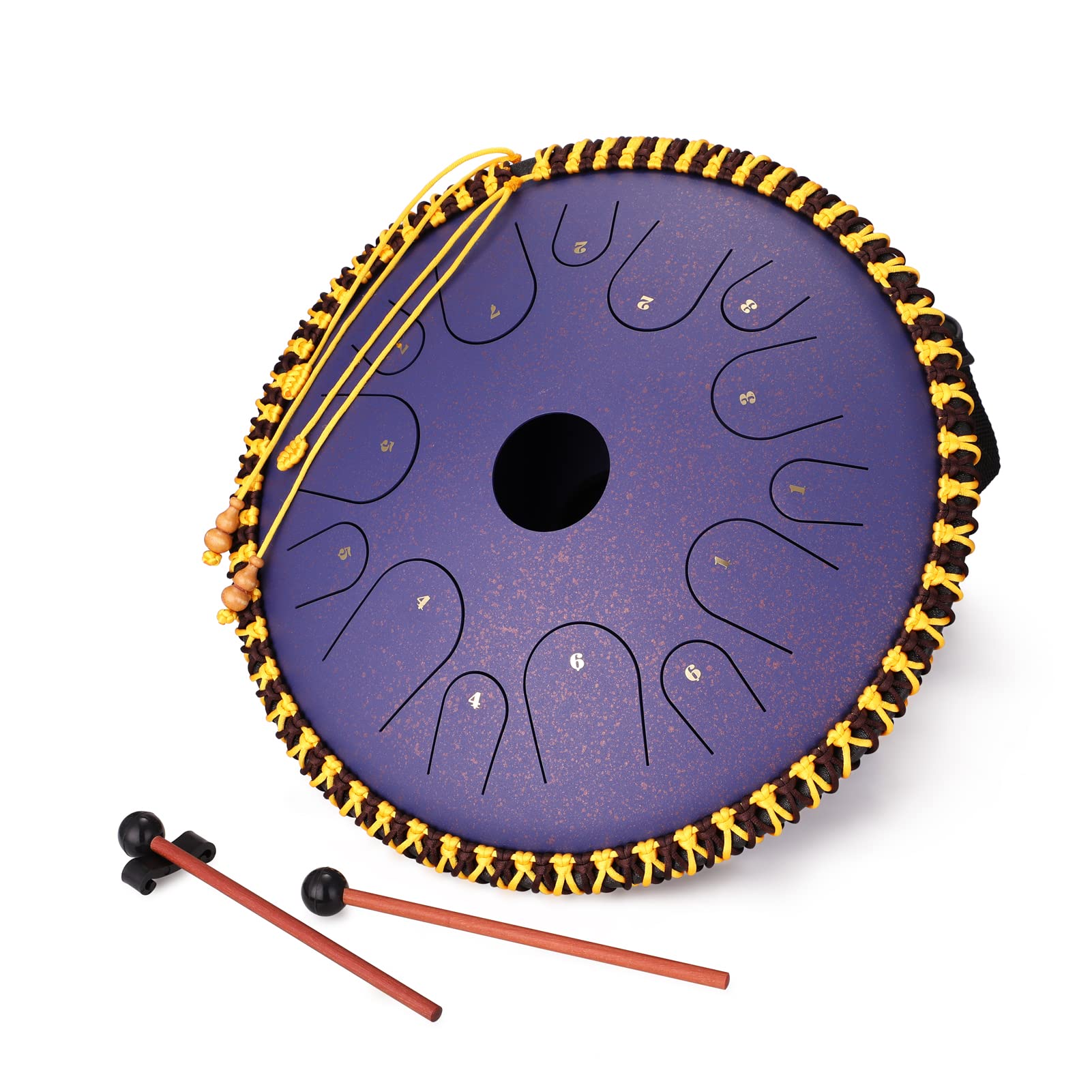 ACAGALA Tambor de lengua de acero al carbono de 14 pulgadas con llave C, tambor de mano con baquetas, instrumentos de percusión