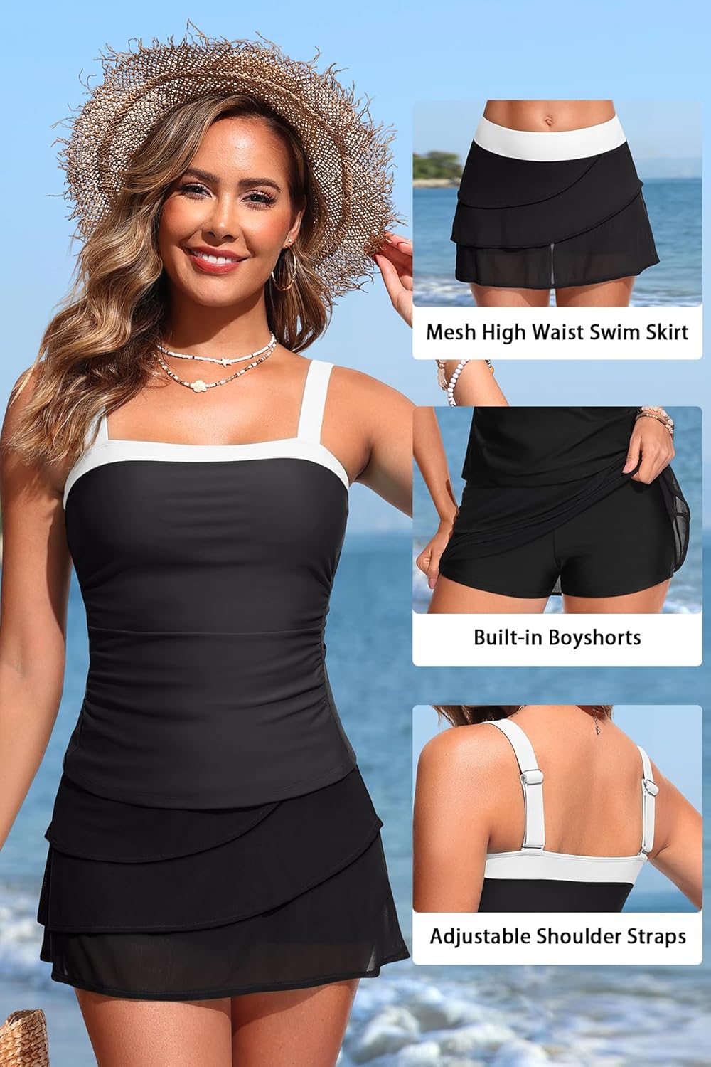 Tempt Me Womens Tankini Swimsuits with Mesh Skirt - Two Piece Bathing Suits with Shorts Tummy Control Swimwear 2025 - Image 6