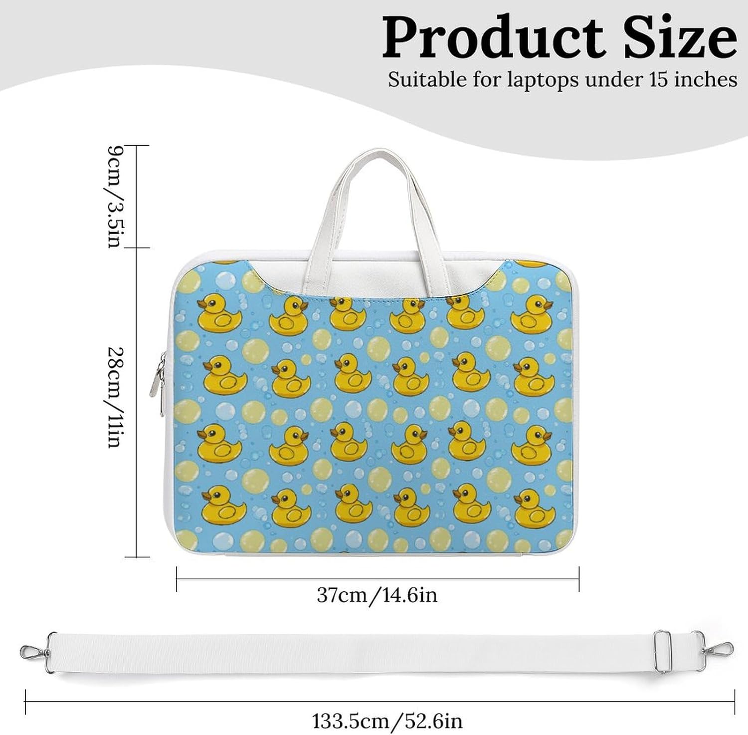 Yellow Rubber Duck And Bubbles Laptop Bag PU Leather Computer Tote Bag Carrying Case Messenger Bag with Handle