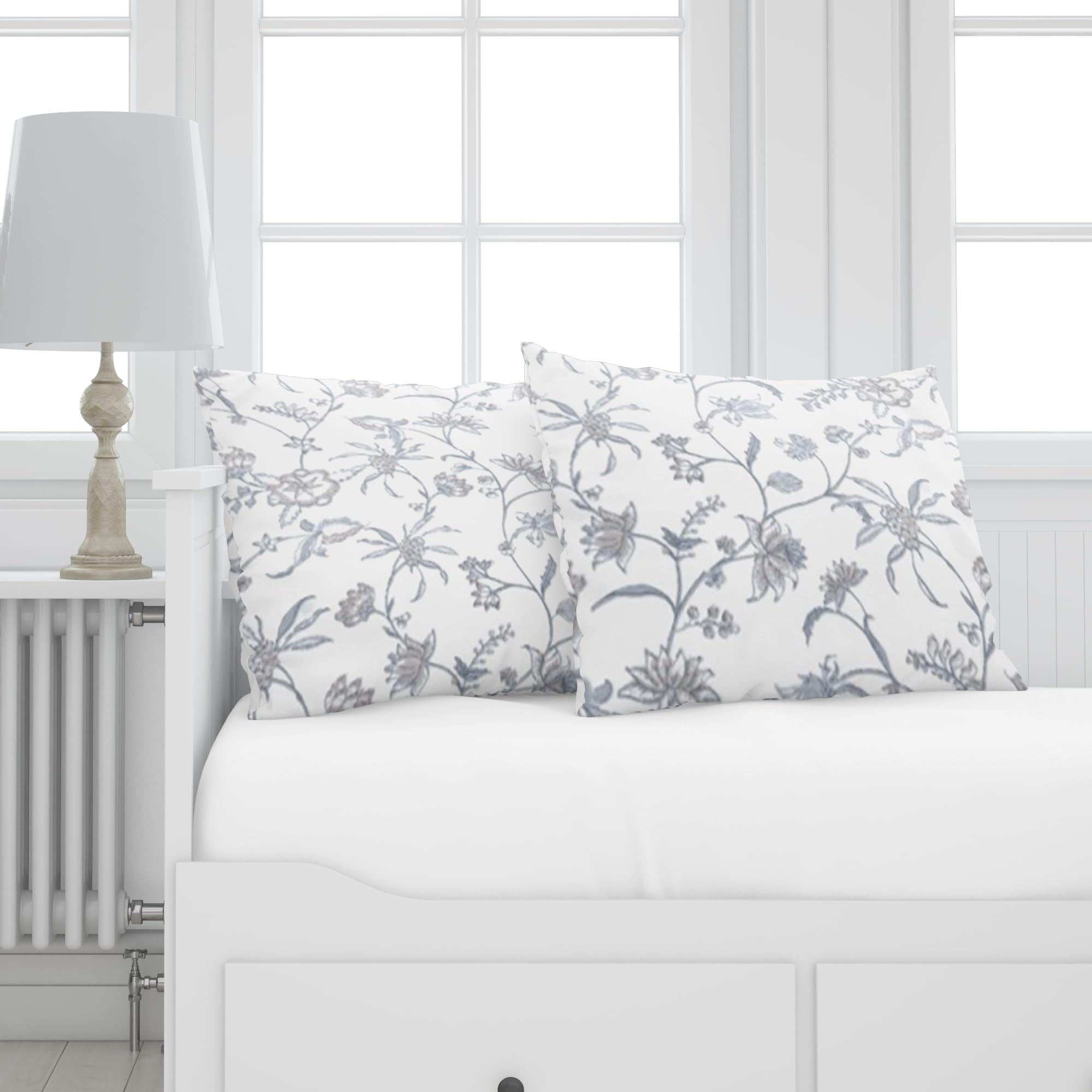 LINENWALAS 100% Cotton Twill King Size Pillow Case Set of 2 | Soft, Breathable & Durable Printed Pillowcases |Premium Cotton Twill Bed Pillow Covers (20x36 Inches, Grey Flora)