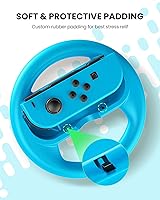 Vista 4 de VOYEE Steering Wheel Compatible with Nintendo Switch Wheel, Family Use Accessories Compatible with Switch JoyCon Controllers, 2 Pack (Blue and Red)