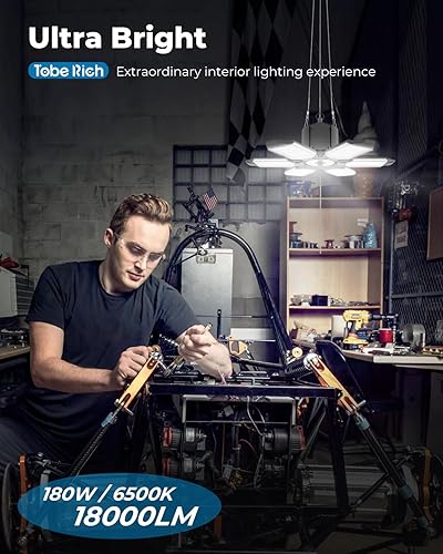 Miniatura 2 de Paquete de 4 luces de garaje enchufables, 180W 18000LM Linkable LED con tira de tracción y cable de alimentación de 9.84 pies, luces de trabajo de