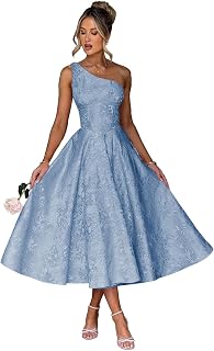 Jacquard Floral Satin Prom Dresses 2025 One Shoulder A-Line Midi Formal Evening Party Gown with Pockets for Women