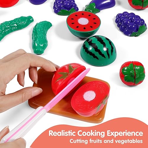 Miniatura 6 de UPKOCH Juego de utensilios de cocina simulados para niños, juego de cocina de 86 piezas con corte de verduras, accesorios de comida para niños,