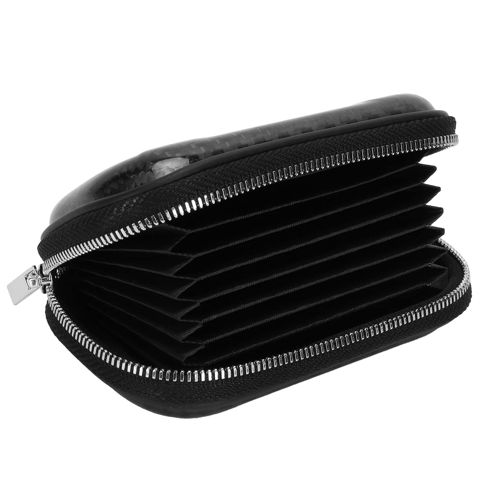 Portfel na zamek błyskawiczny z włókna węglowego wielofunkcyjna torba na dowód osobisty na karty kredytowe 13 x 8 x 3,5 cm, Czarny, #711, Casual