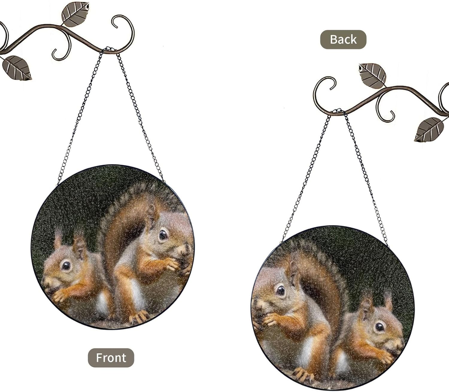 Stained Glass Window Hanging 6in（15cm）, Squirrel Animal Glass Suncatcher for Home Decor, Indoor Wall Art Glass Panel with Metal Chain and Hooks, Sun Catcher Ornament Birthday Gifts