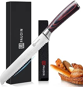 PAUDIN Bread Knife, 8 Inch Bread Slicing Knife, German High Carbon Stainless Steel Serrated Edge Knife with Ergonomic Handle, for Homemade, Crusty Bread