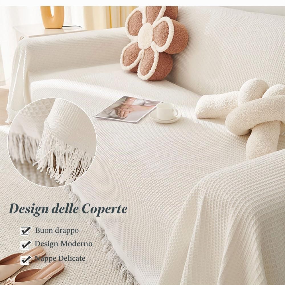 Highdi Telo Copridivano, Copri Divano con Frange Decorative, Copridivano AntiGraffio Gatto Protezione per Mobili e Divano, Copridivani 1 2 3 4 Posti (180x340cm,Verde Salvia)
