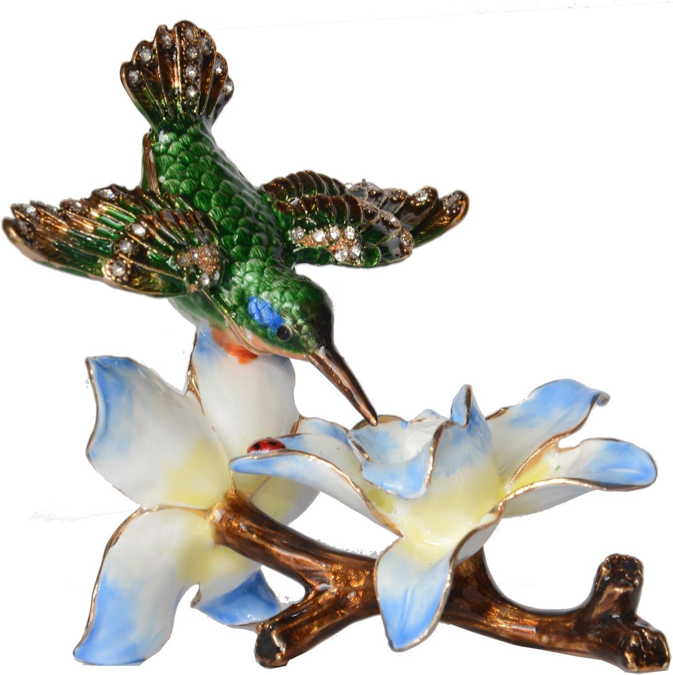 Hummingbird with Blue Flower Trinket Box Jewelry Box Hand Painted Decorative Box with Hinged Lid Ring Earring Holder Bird Figurine Collectible