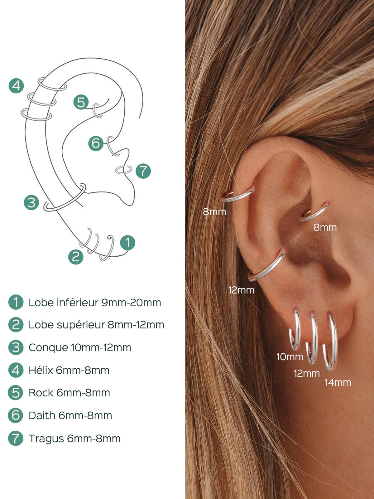 ChicSilver Petite Créoles Argent 925 Massif Femme Homme 8/9/10/12/14/16/20MM Boucles d’Oreilles Mini Hoop Pour Or/Argent/Noir/Or Rose