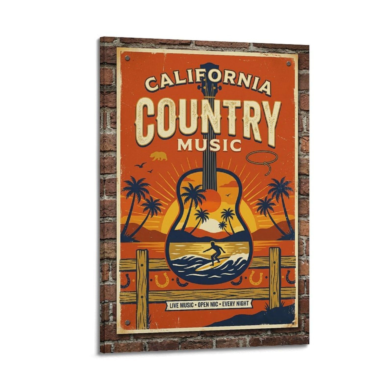 OKNGB Poster decorativo da parete su tela, stile retrò, con musica country e tramonto sulla costa occidentale, poster decorativo moderno per camera da letto, per camera da letto, 60 x 90 cm