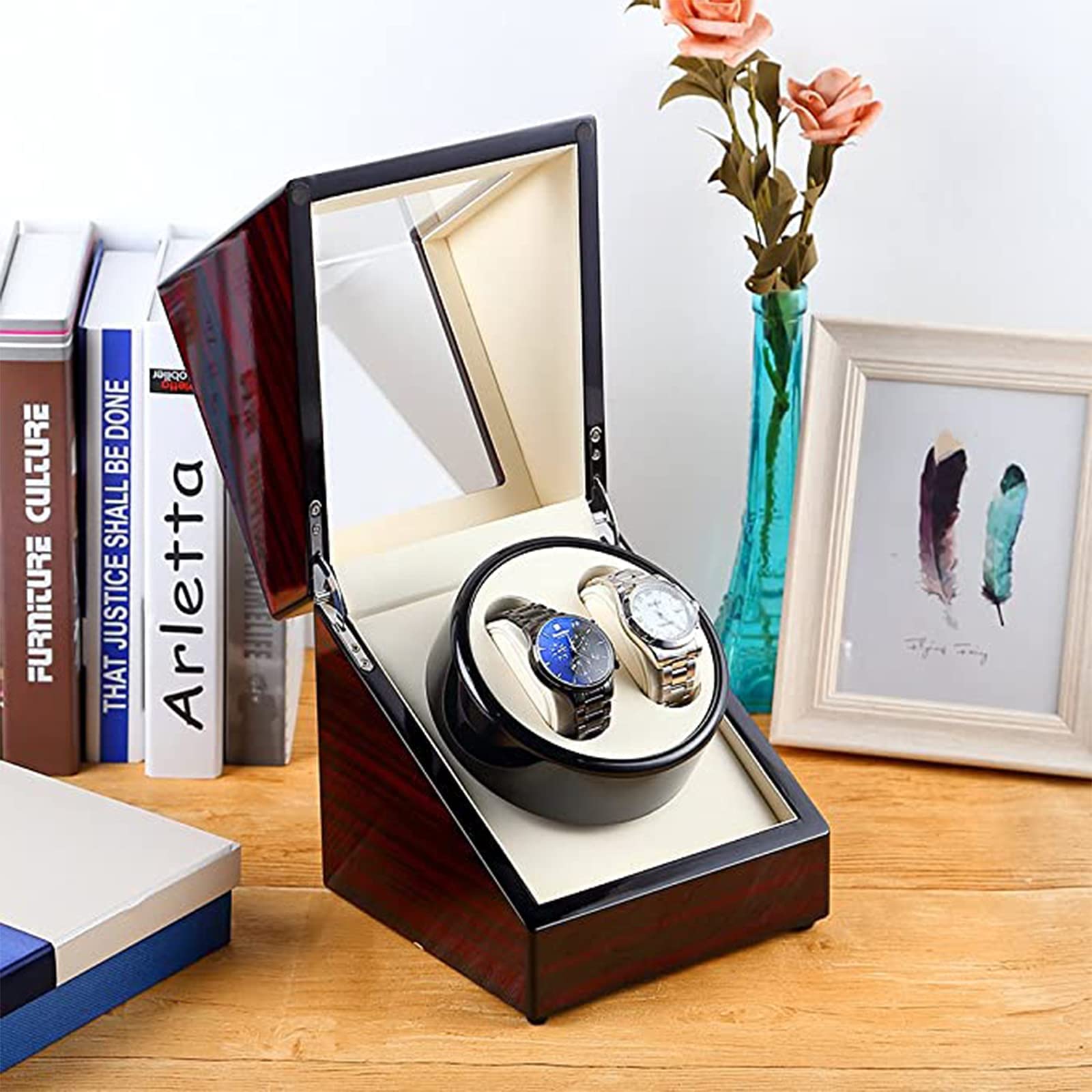 Uten Caja Giratoria Automática para Relojes, Watch Winder Madera de Reloj de Pulsera, con Motor silencioso, Regalo de San Valentín