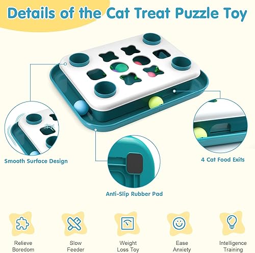 Miniatura 5 de Juguete de rompecabezas para gatos, juguete interactivo 2 en 1 de bola de pista y rompecabezas de comida para gatos de interior, juego de