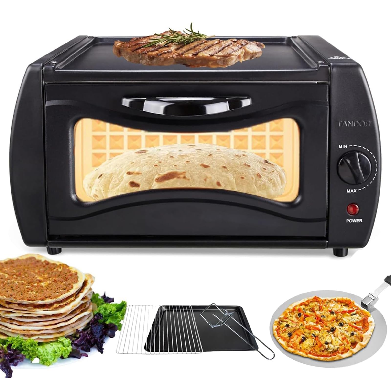 Elektryczny blat do piekarnika tandoor – 15 l z regulowaną regulacją temperatury, zawiera zacisk dyskowy i łopatkę do pizzy do Chapati, Roti, Naan, Lahmacun, Manakish