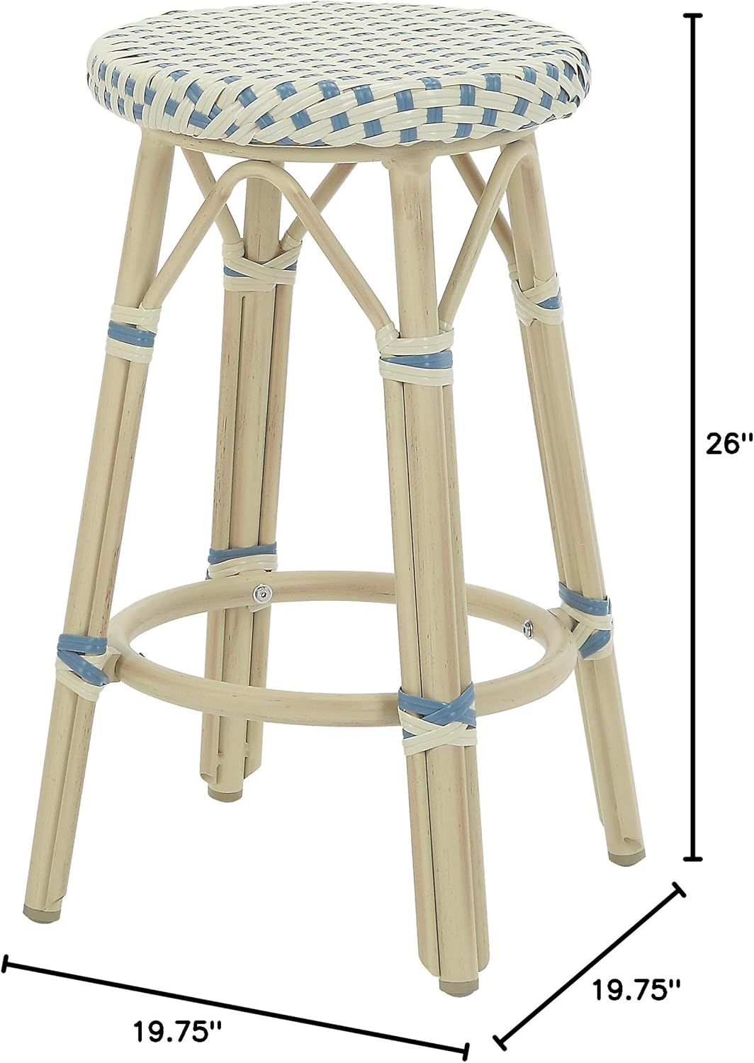 Greemotion Binde Boho 26-inch Aluminum and All-Weather Wicker Barstools with Footrest, Patio Stools & Bar Chairs for Outdoor, Kitchen Counter, Poolside, Yard, Set of 2, Blue