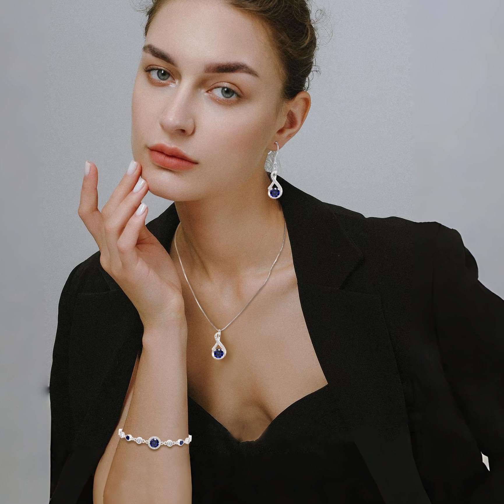 Parure de bijoux en argent sterling 925 pour femme - Ensemble collier, boucles d'oreilles et bracelet avec zircone cubique AAAAA - Bijou en argent 925 - Cadeau d'anniversaire de mariage