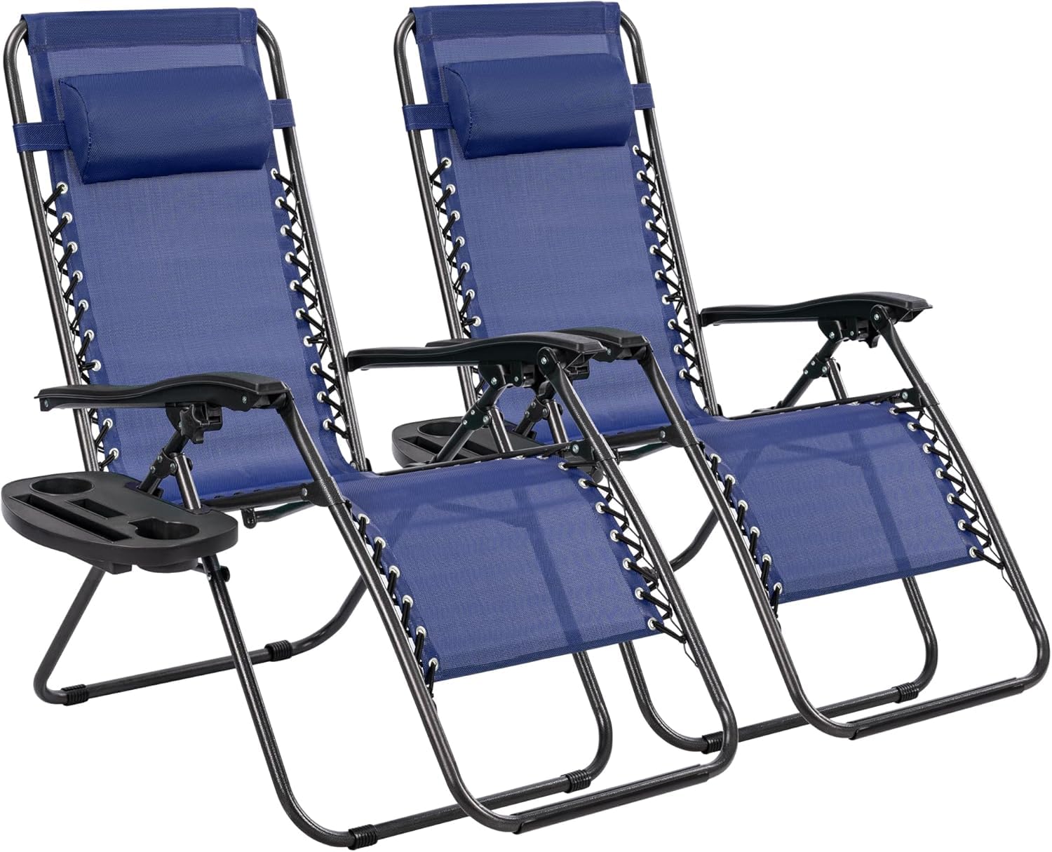 Juego de 2 Tumbonas Plegables | Resistente, Reposabrazos, y Bandeja con Portavasos | Ideales para Jardín, Terraza, Patio, Piscina, Camping o Playa | Cómodas, Duraderas (Gris) — view 6