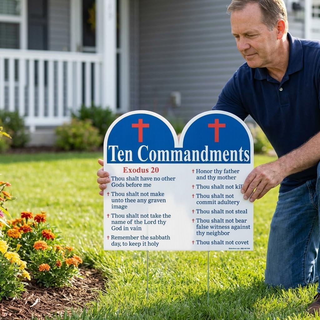 VictoryStore Yard Sign Outdoor Lawn Decorations - Easter Lawn Display, Ten Commandments Religious Yard Signs, 22 Inches x 20 Inches, Stakes Included