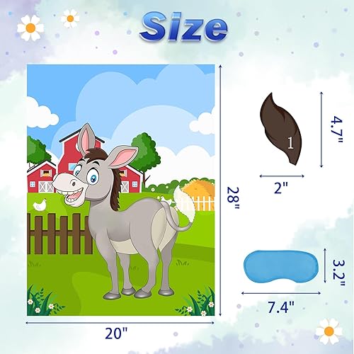 Miniatura 3 de Juego de fiesta Pin The Tail on The Donkey con 24 colas para niños y niñas, cumpleaños de 21 x 28 pulgadas (burro)