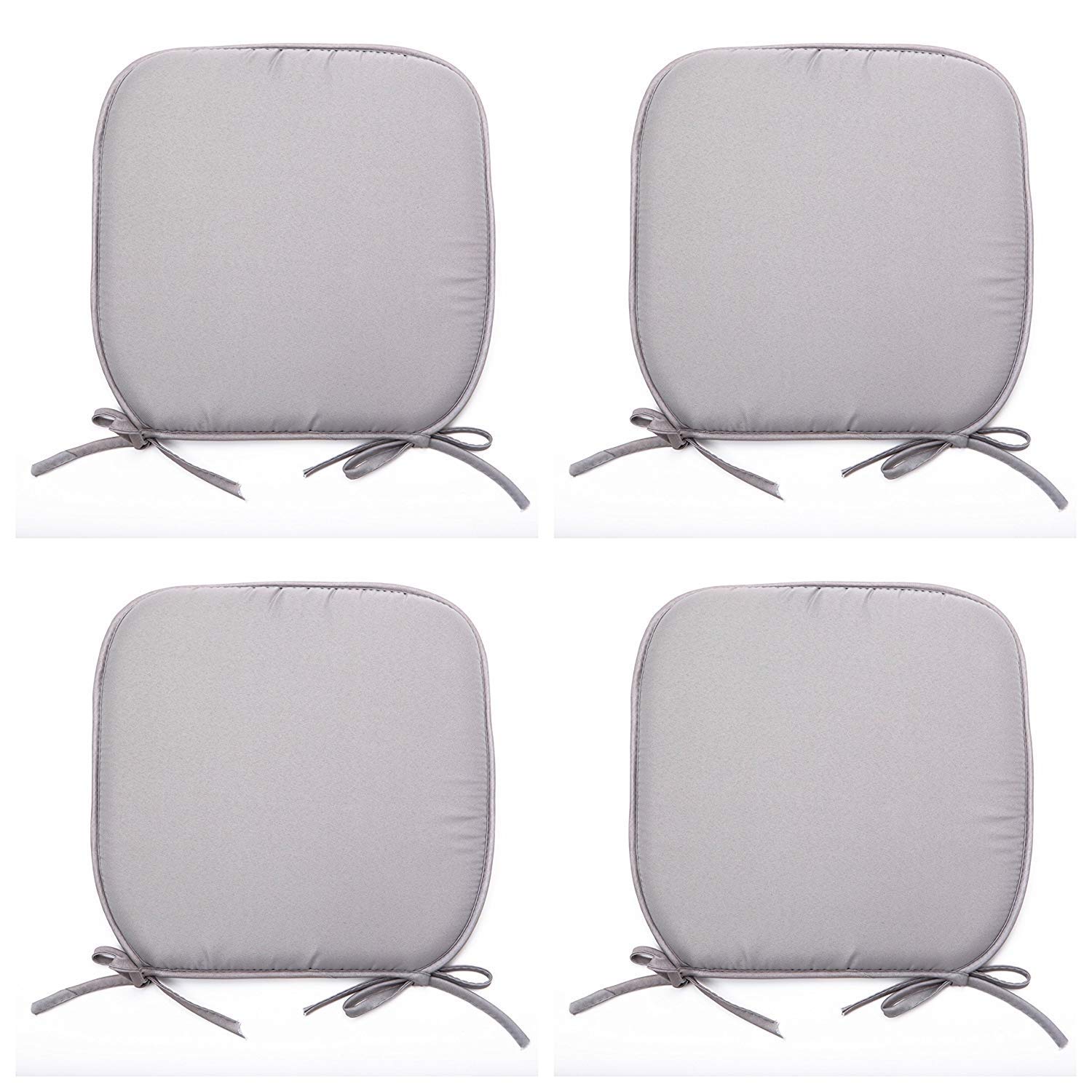 R&Z Luxury Padded Chair Seat Pads Cushion - Plain D Shaped Tie-On Seat Pad Design 38x38x1.5cm (Grey, 8)