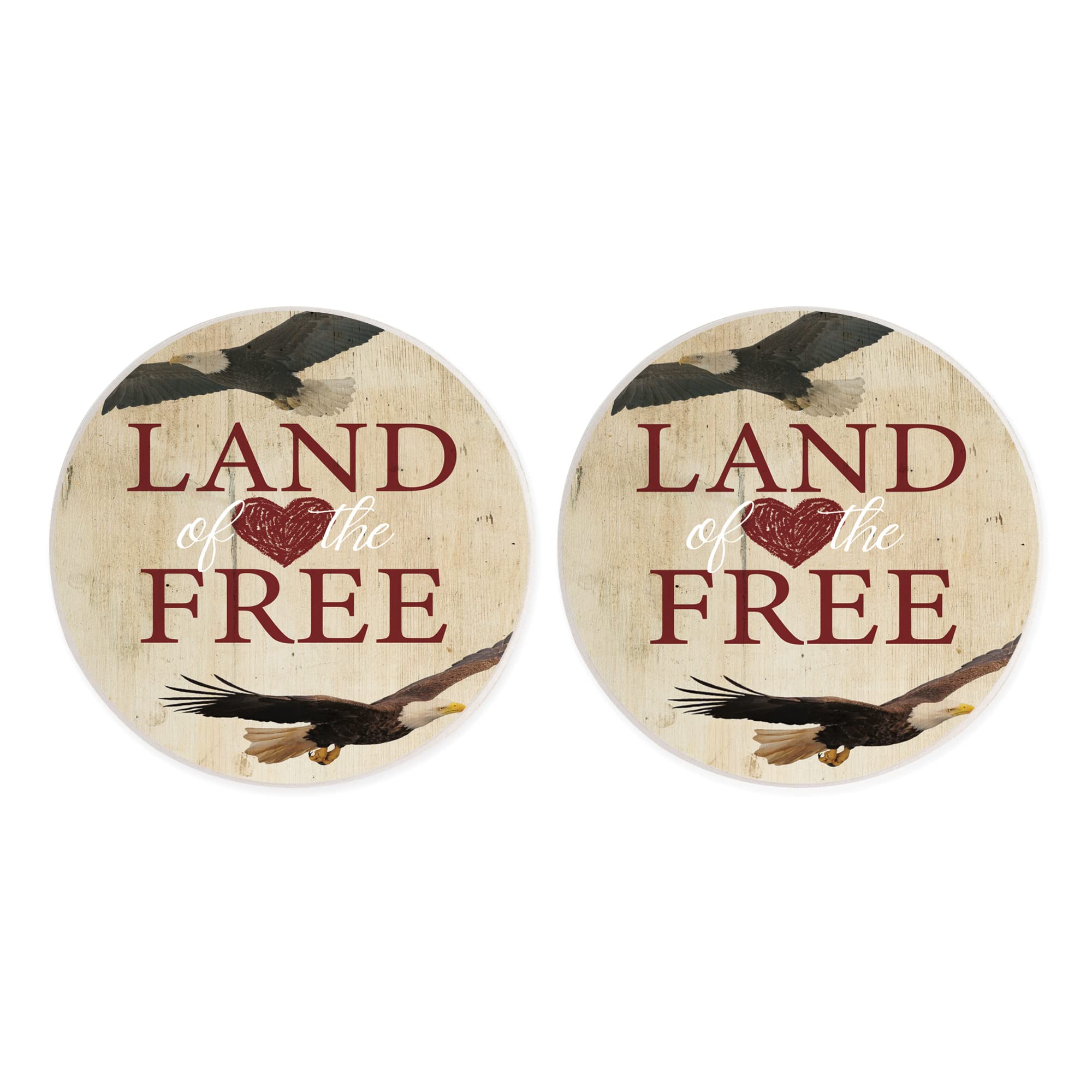 Land of The Free Cream Eagle 2.75 x 2.75 Ceramic Car Coasters Pack of 2
