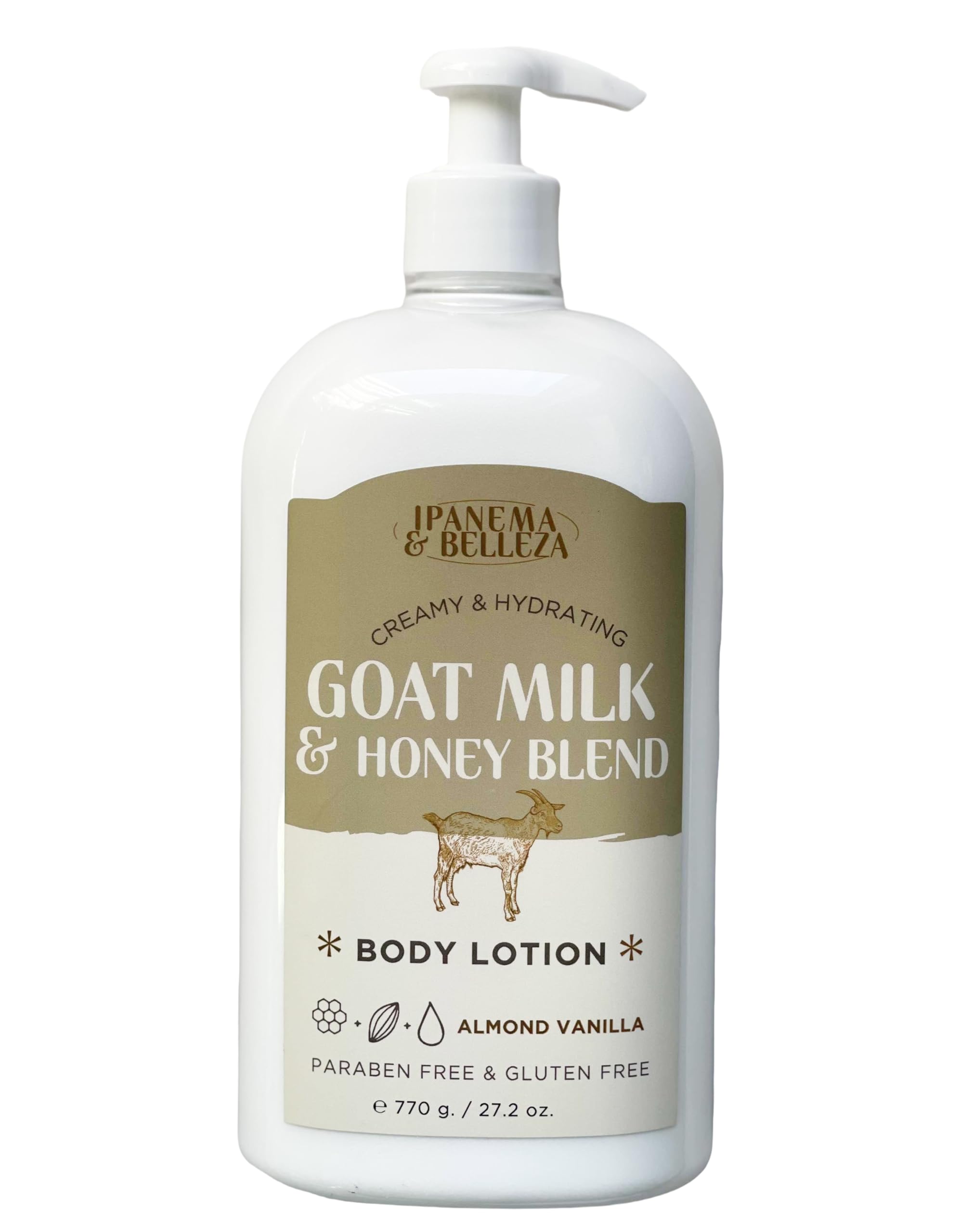 Ipanema & Belleza Creamy & Hydrating Goat Milk & Honey Blend Body Lotion. Almond Vanilla, Paraben Free & Gluten Free 770 g / 27.2 oz