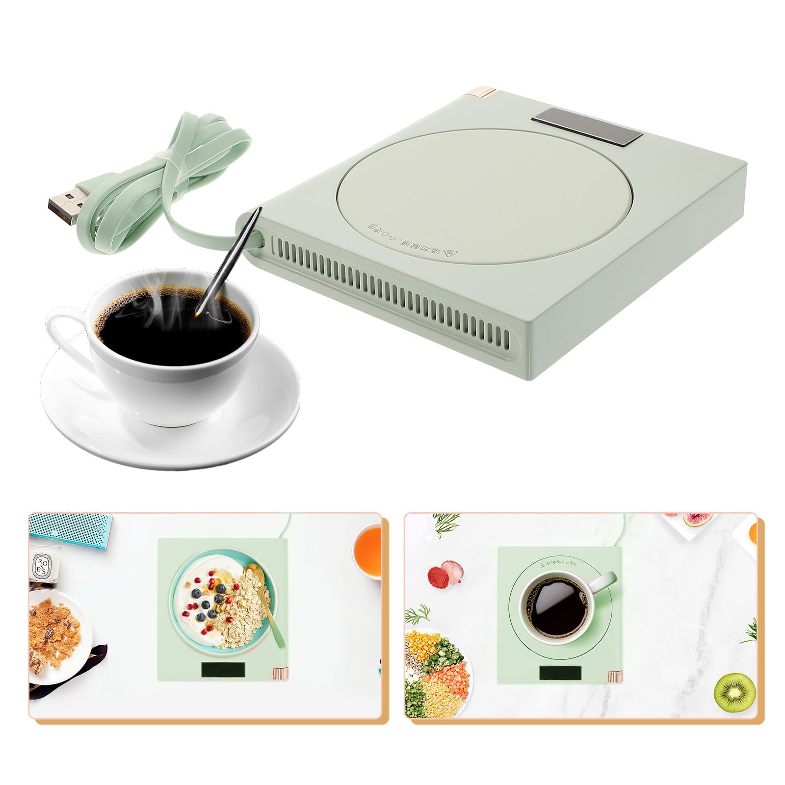 Scalda Tazzine Elettrico USB 20w Controllo Intelligente Temperatura Fissa e Spegnimento Automatico, in Plastico e Metallo, per Casa e Ufficio