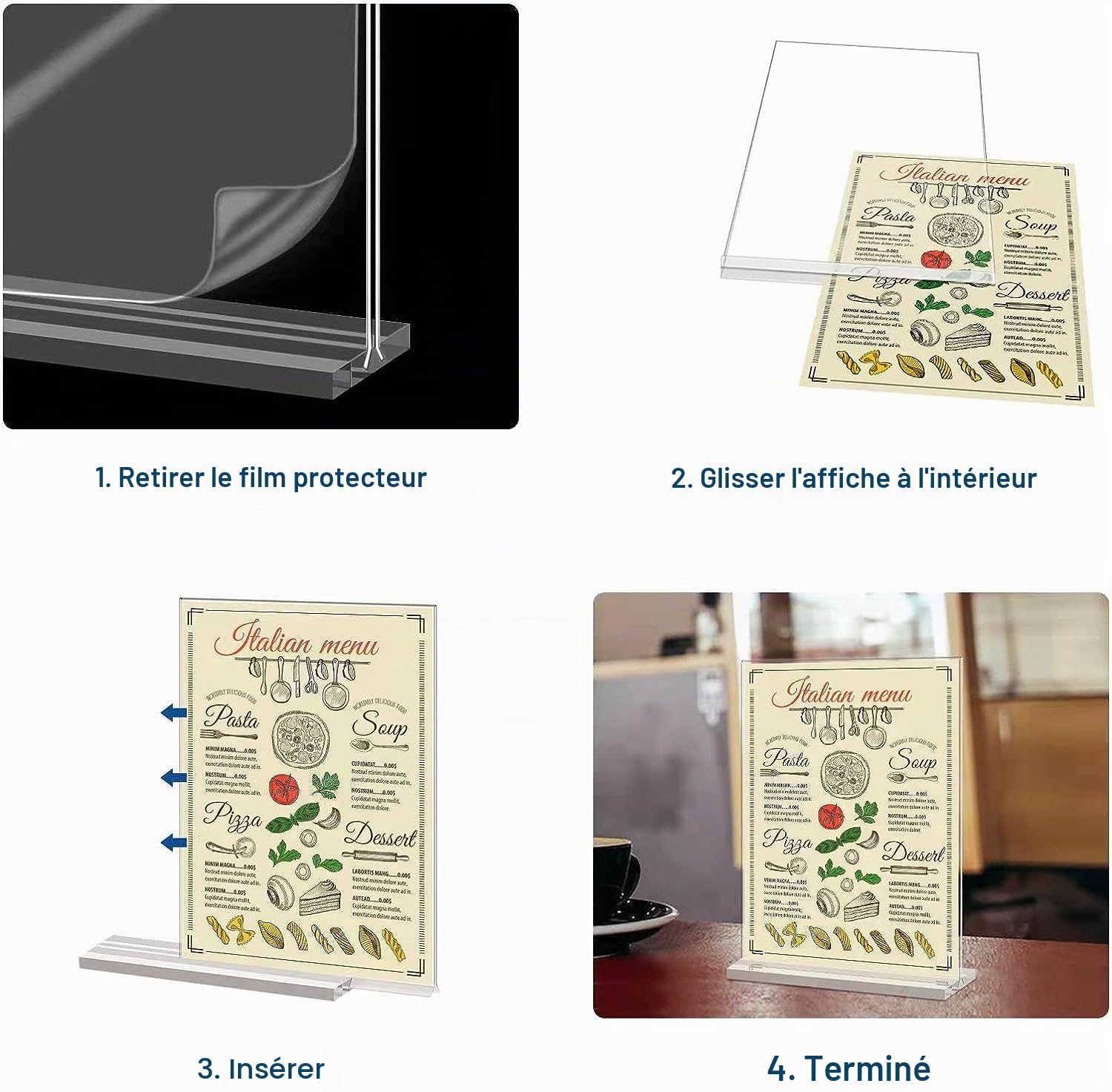 Lot de 12 Supports de A4 en Acrylique, Présentoir en Acrylique Transparent, En Forme de T - Présentoir de Menu de Table pour Restaurants, Bureaux, Magasins, Spectacles (Lot de 12 A4)