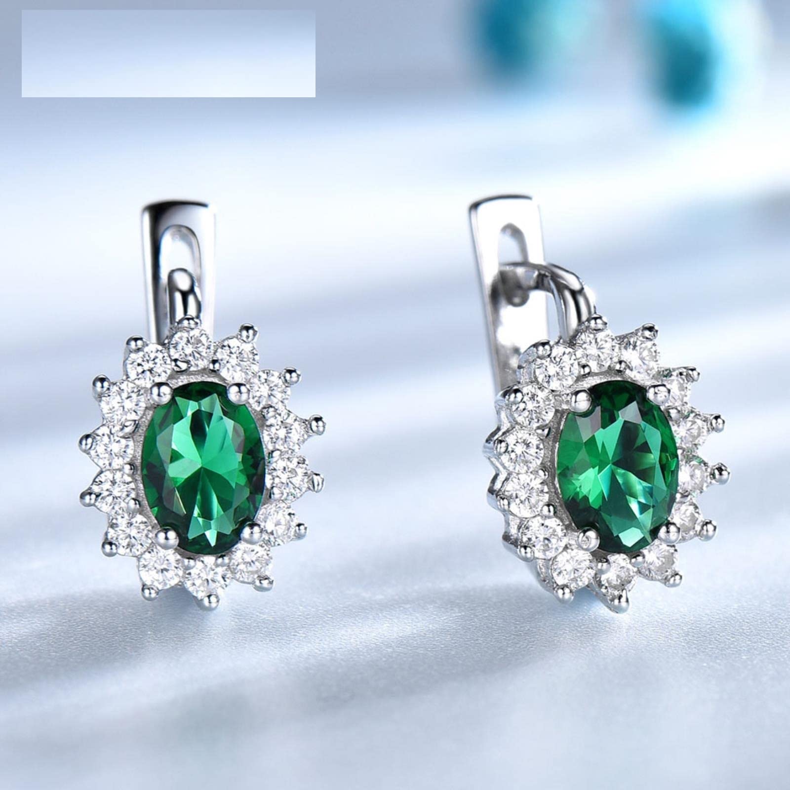 Sólido 925 Plata Esterlina Verde Esmeralda Piedras Preciosas Clip Pendientes para Mujer Boda Joyería Boda
