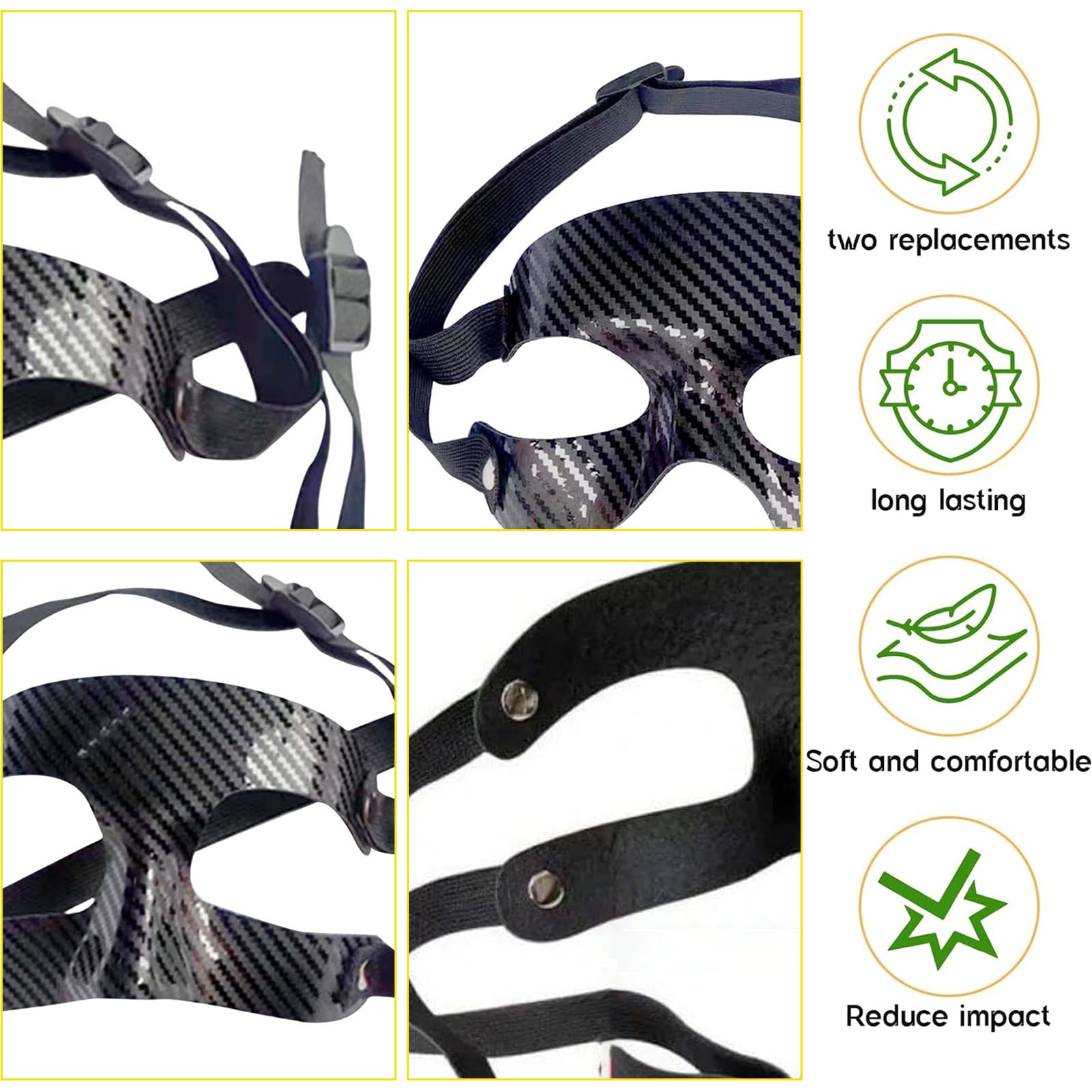 Pacco da 2 Maschere Protettive Nasali in Fibra di Carbonio per Sport Come Calcio, Basket e Softball – Regolabile, Protezione Efficace per Danza, Spettacoli e Attività di Bar, Motivo in Twill