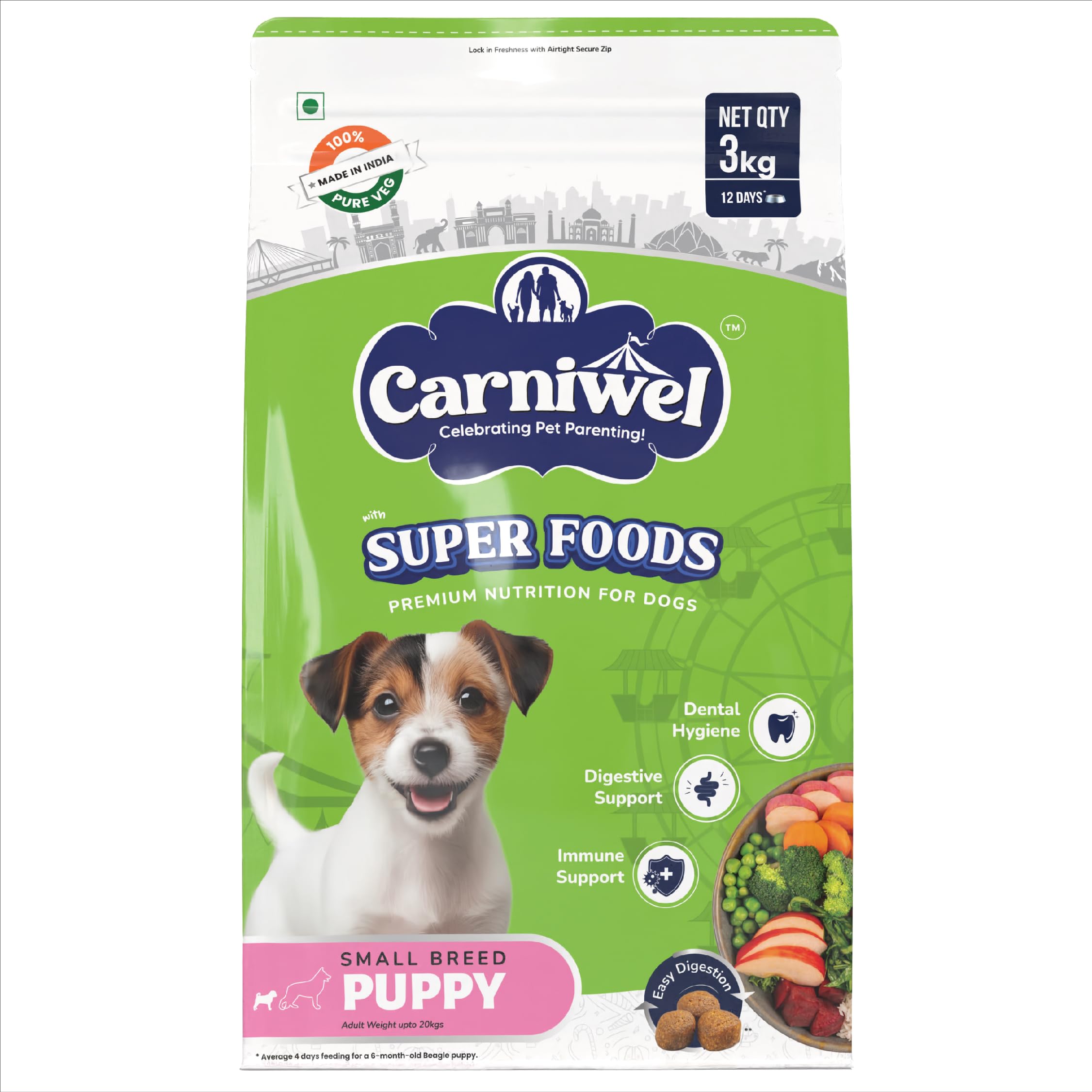 Carniwel Dry Dog Food with Superfoods | 100% Vegetarian | Fresh & Natural Ingredients | Highly Palatable | GMO Free | Premium Nutrition for Small Dogs, Puppy, 3 kg (B0D8VTN67W) Amazon Price History, Amazon Price Tracker