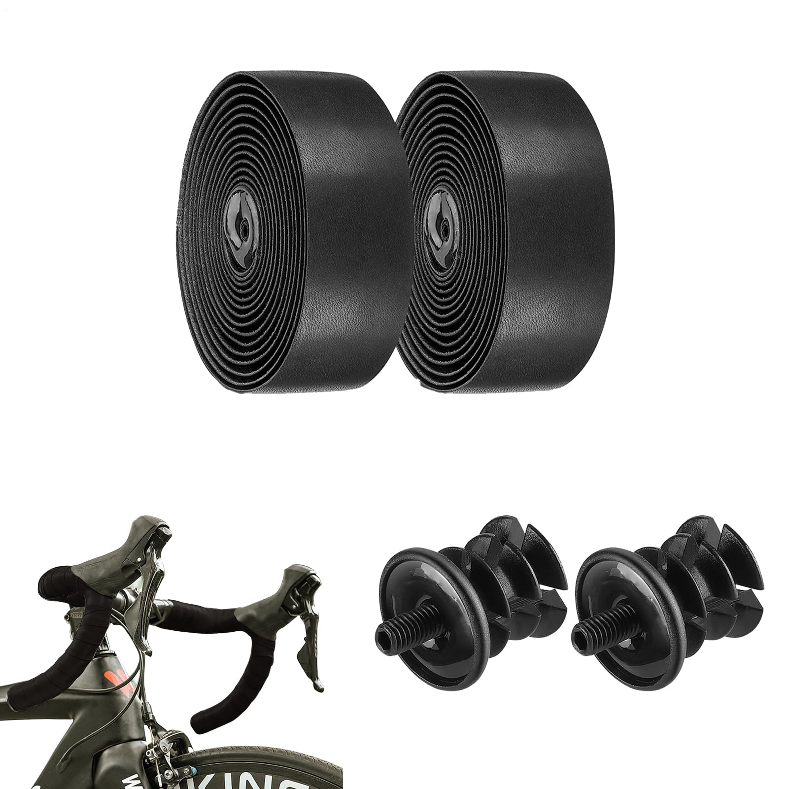Fahrrad Lenkerband Kunstleder für Rennrad und Retro Bike | Weiches rutschfestes Bar Tape | Importiertes Rindsleder Lenker Wickelband | Komfortables Lenkerband Lenkerstopfen | Hochwerti