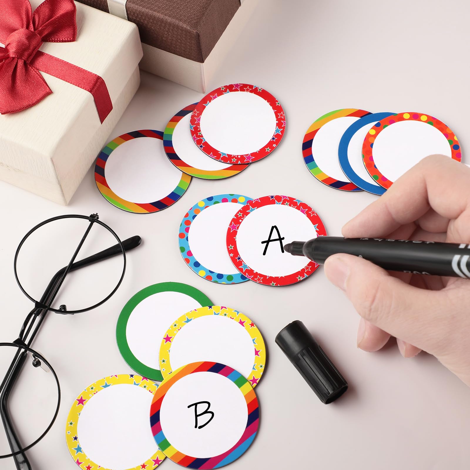 Tudomro 48 Pcs Numbers Magnetic Accents Round Whiteboard Magnets for Whiteboard Labels Numbers Circle Name Colorful Blank Magnetic for Classroom, 8 Colors