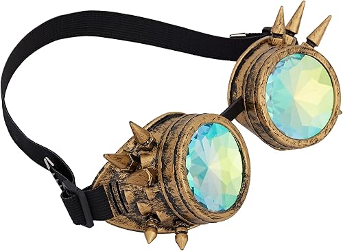 Miniatura 66 de Gafas caleidoscopio para raves trippy psicodélico steampunk con lentes de cristal de difracción de prisma arcoíris Negro