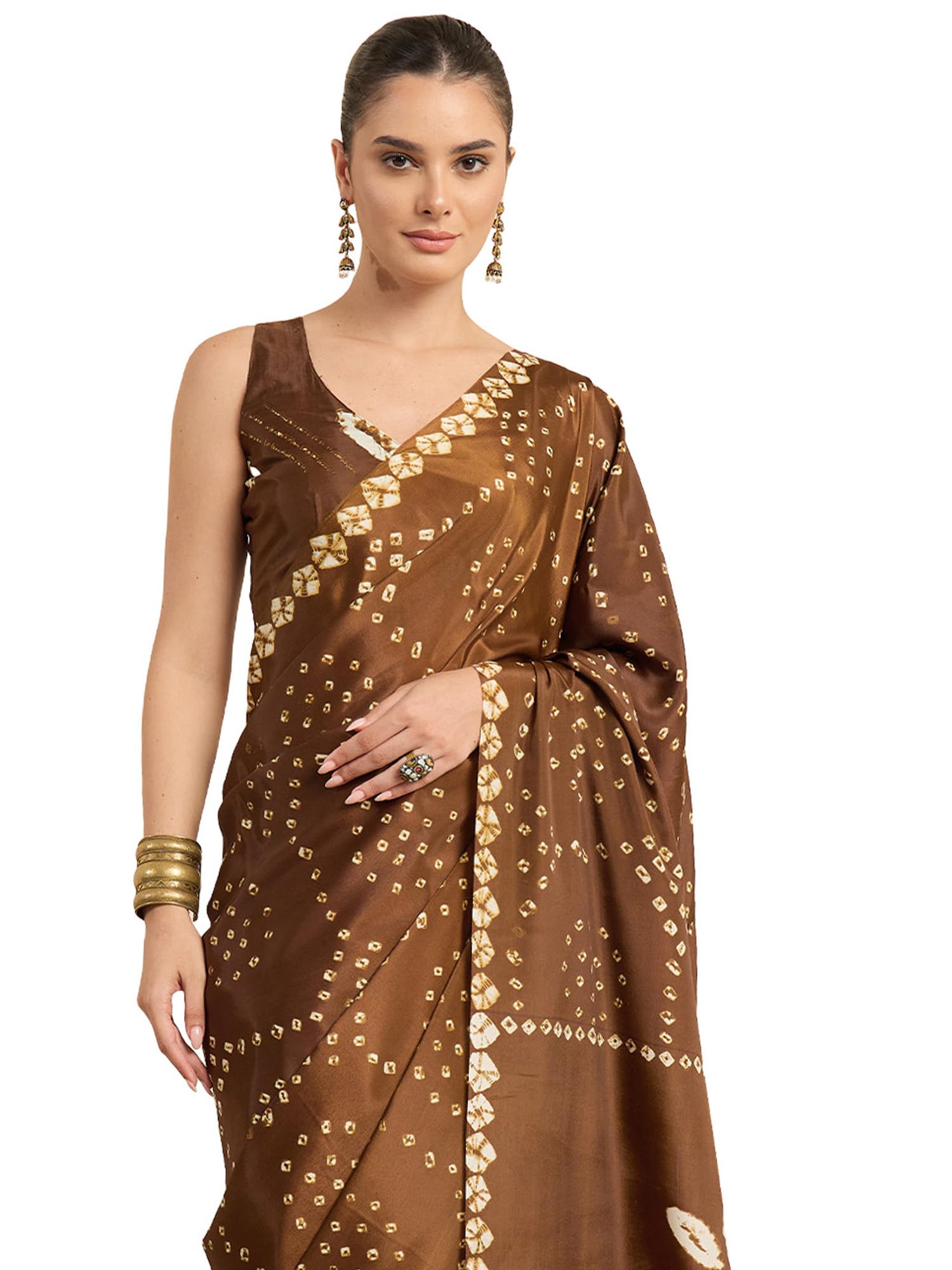 saree mall Women's Crepe Bandhani Print Ready To Wear one Minute Saree With Unstitched Blouse Piece |Readymade Saree For Women|Ready Pleated Saree(RTWCULTURE1001A_HS_SM_Parent)-picture-17