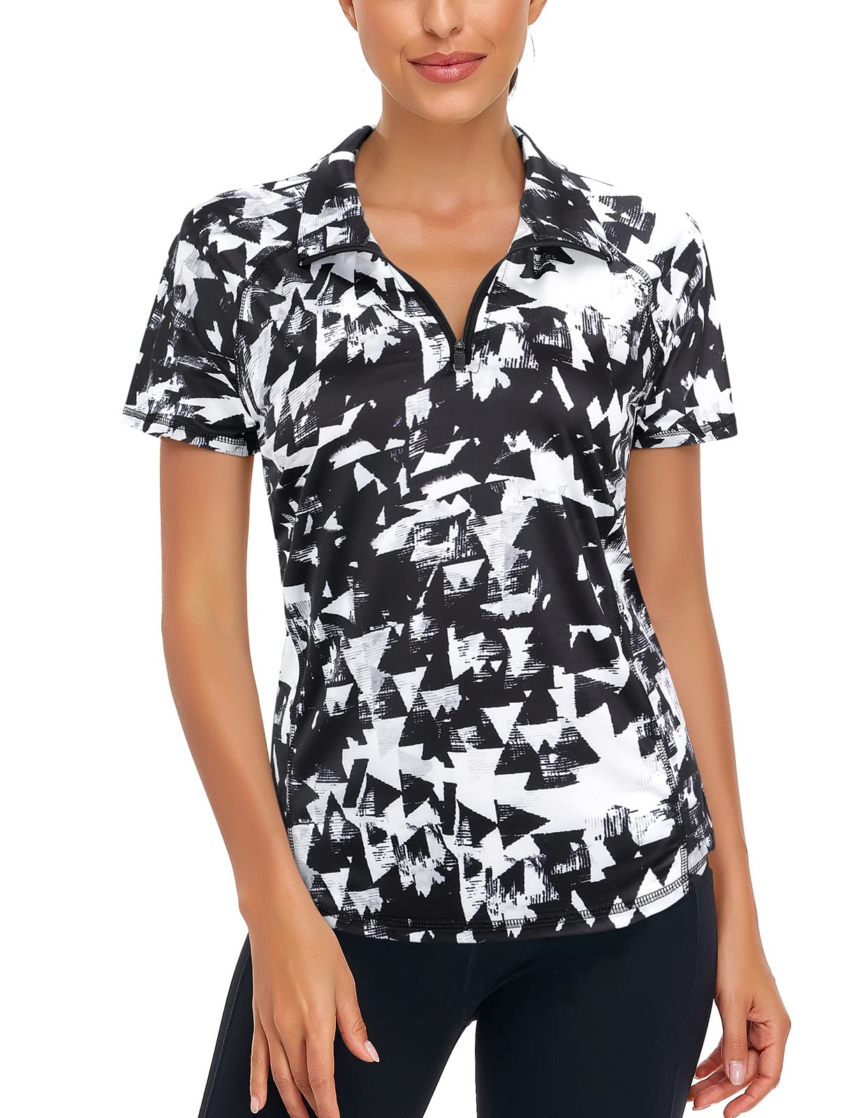 Luranee Luranee Women's Short Sleeve Moisture Wicking Athletic Shirts Quarter Zip Pullover in use