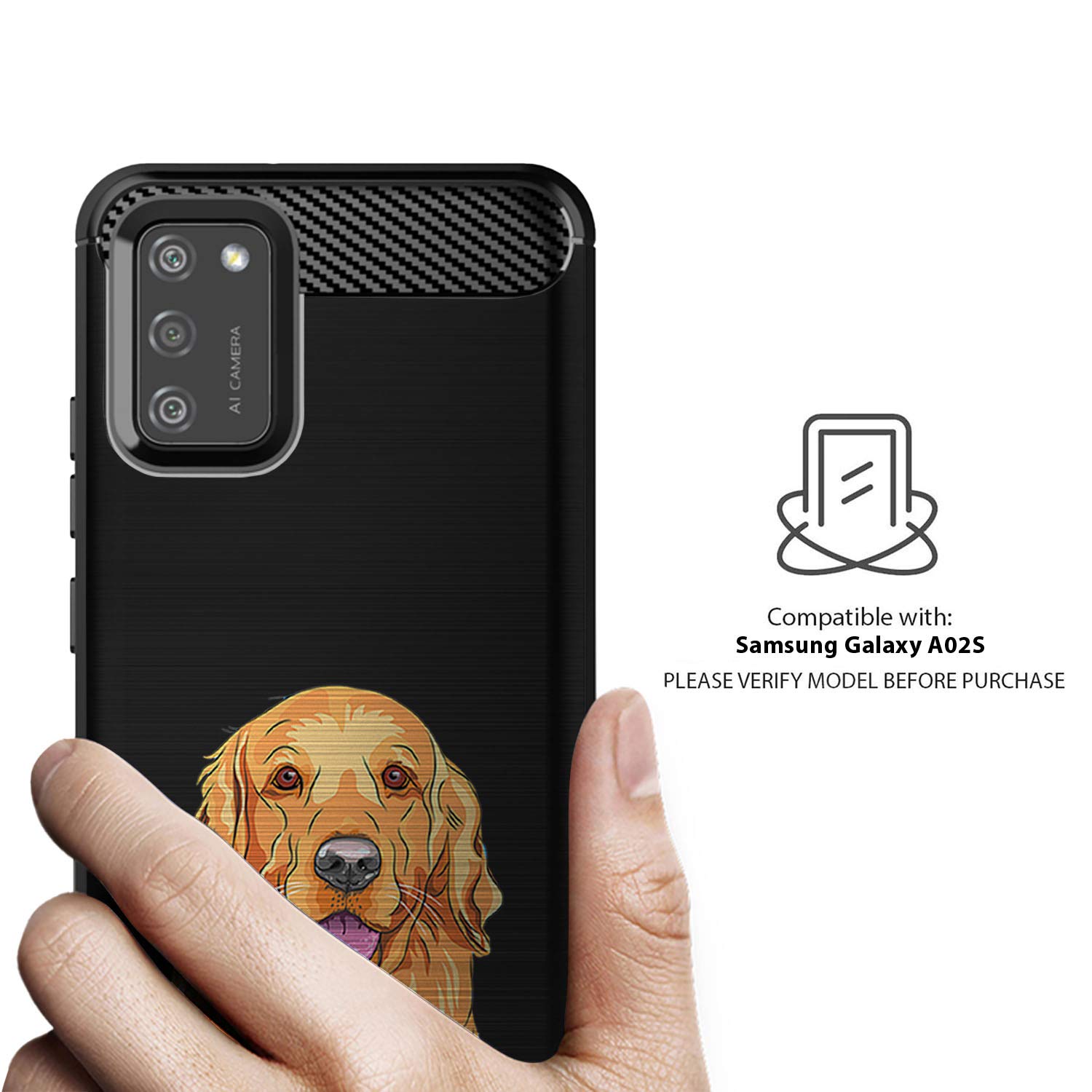 CasesOnDeck Dog Design Case Compatible with Samsung Galaxy A02s / A02s Case - Slim TPU Flexible Matte Carbon Fiber Texture Cover (Golden Retriever)