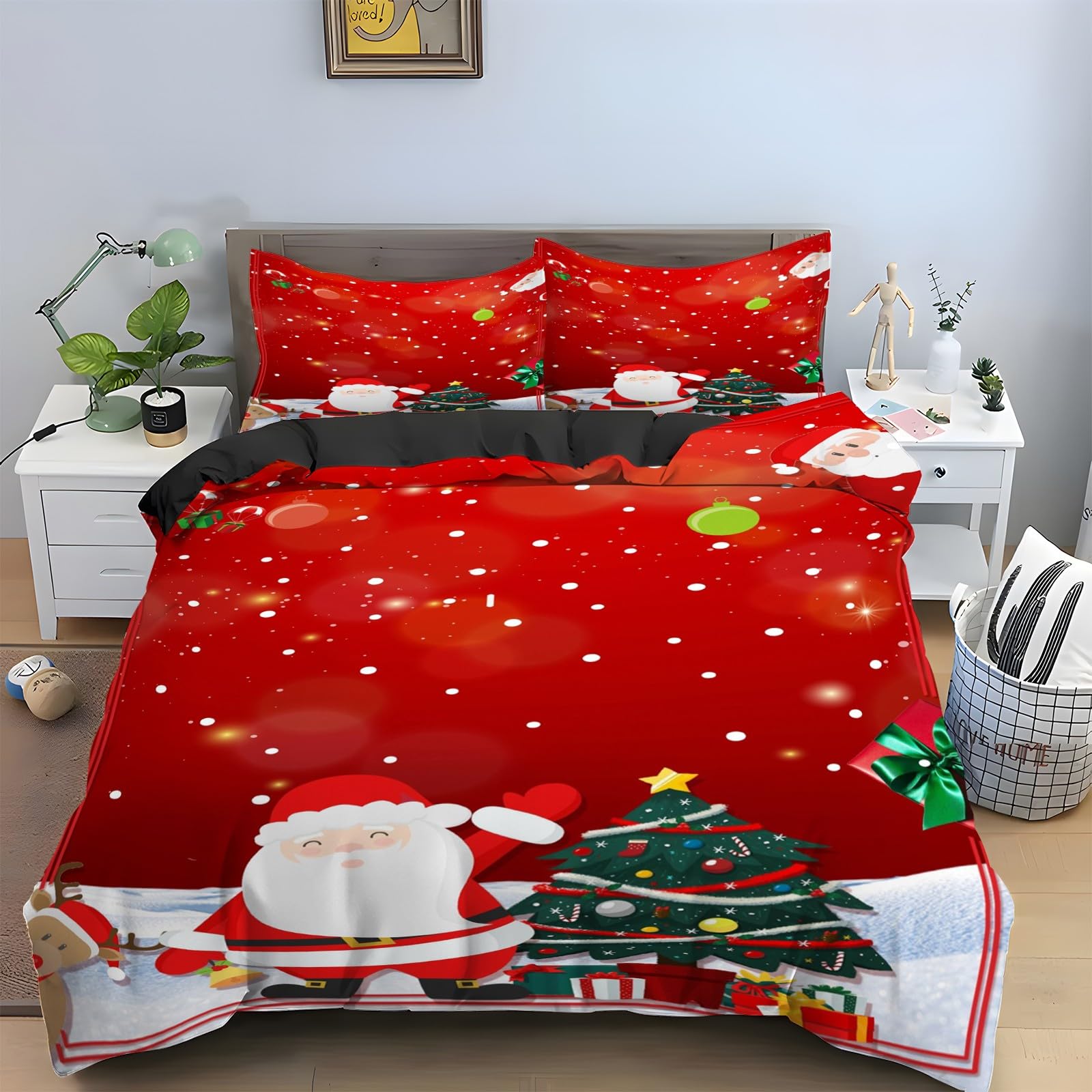 Housse de couette 90x190 Père Noël zippée en microfibre contre le linge rêche