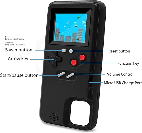 Vista 5 de LucBuy Funda de consola de videojuegos compatible con iPhone 11 Pro Max, funda protectora retro autoalimentada con 36 juegos pequeños, pantalla a