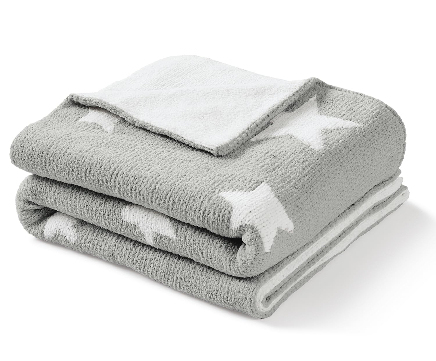 CREVENT 75X100cm Cozy Soft Warm Chenille Baby Blanket for Girls Boys, Newborn Essentials for Infant, Baby Shower Receiving Gift - Grey Star