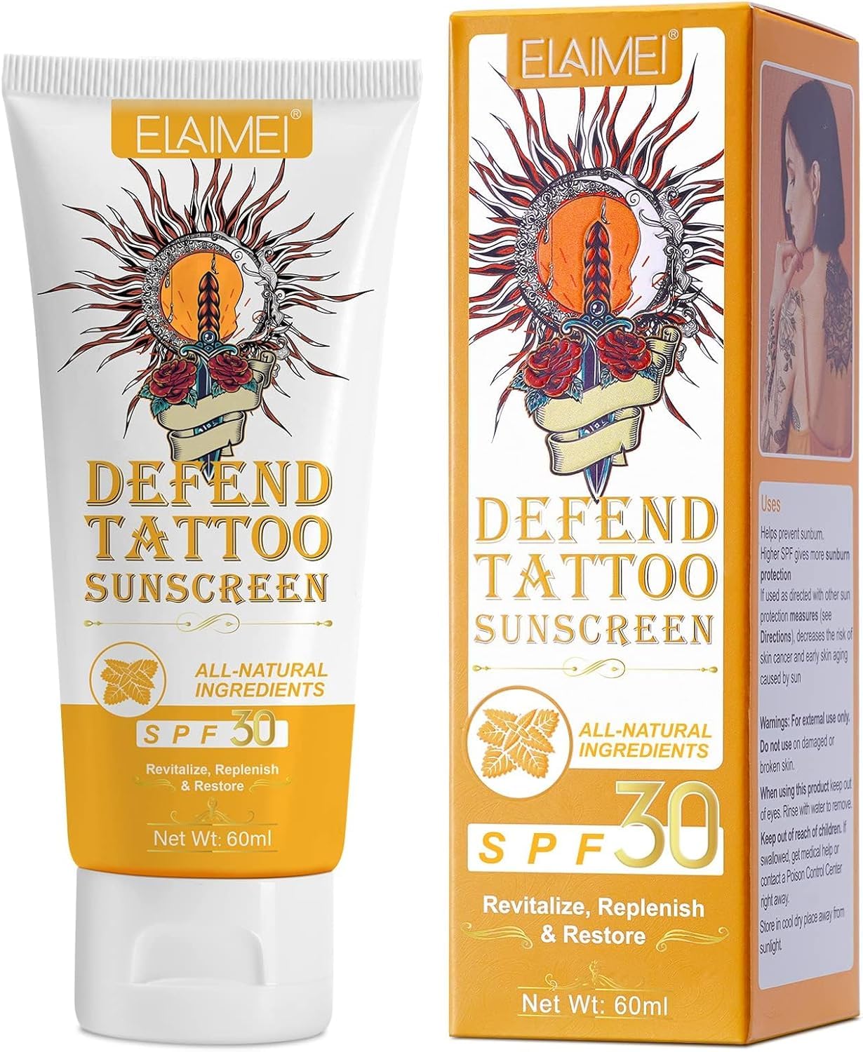 NALACALPremium Tattoo Care Sunscreen SPF 30+ (60ml), UVA/UVB Protection & Fade Prevention – Water-Resistant Tattoo Aftercare Sunscreen Lotion for Long-Lasting Tattoo Defense