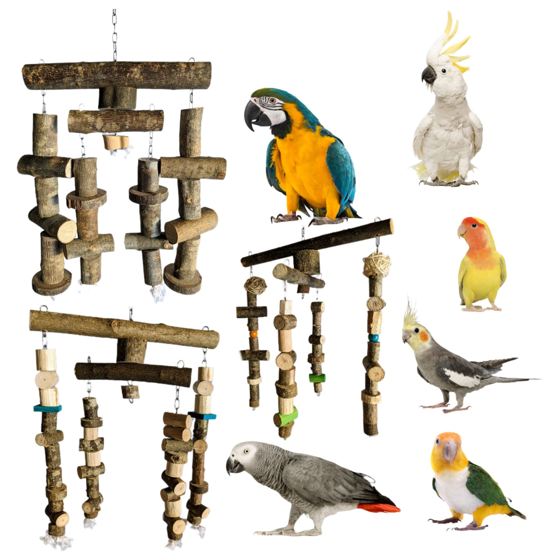 Juguete lima picos para jaulas y aviario de loro yaco, amazonas, guacamayos, cruz giratoria antiestrés de pájaros agaporni, ninfa, accesorio de aves, CALIDAD PREMIUM. (M, Voladeras, Natural Sin Color)
