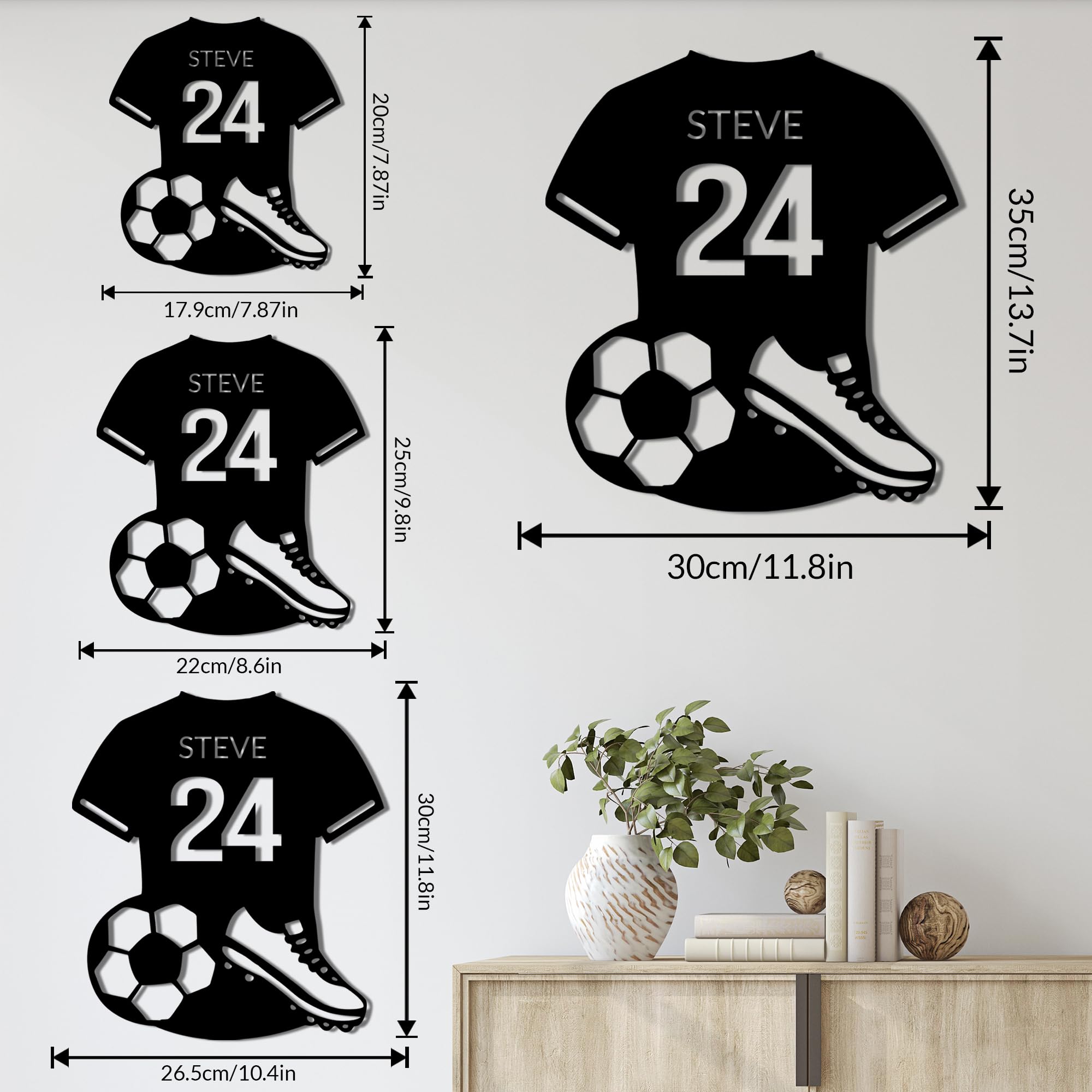 Enseigne Personnalisée Football, Panneau Métallique Personnalisé de Football avec Lumière LED, 20cm, 25cm, 30cm, 35cm