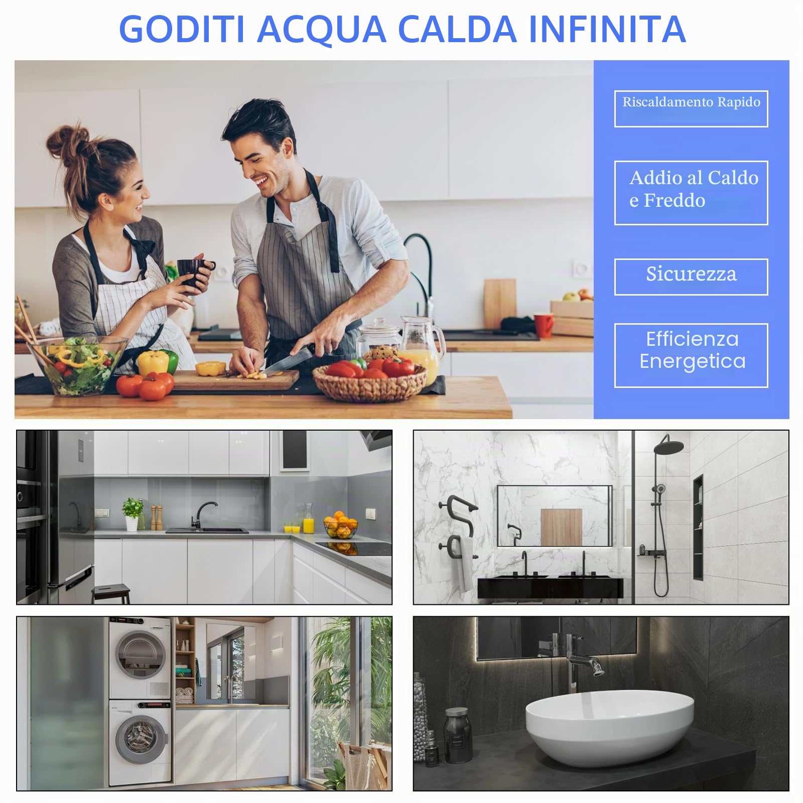 Scaldabagno Istantaneo Elettrico, 6000W Scaldacqua Istantaneo | Parete Risparmio Energetico Senza Serbatoio con Telecomando, Scaldabagno Istantaneo con Display LED Cucina Domestica e Bagno