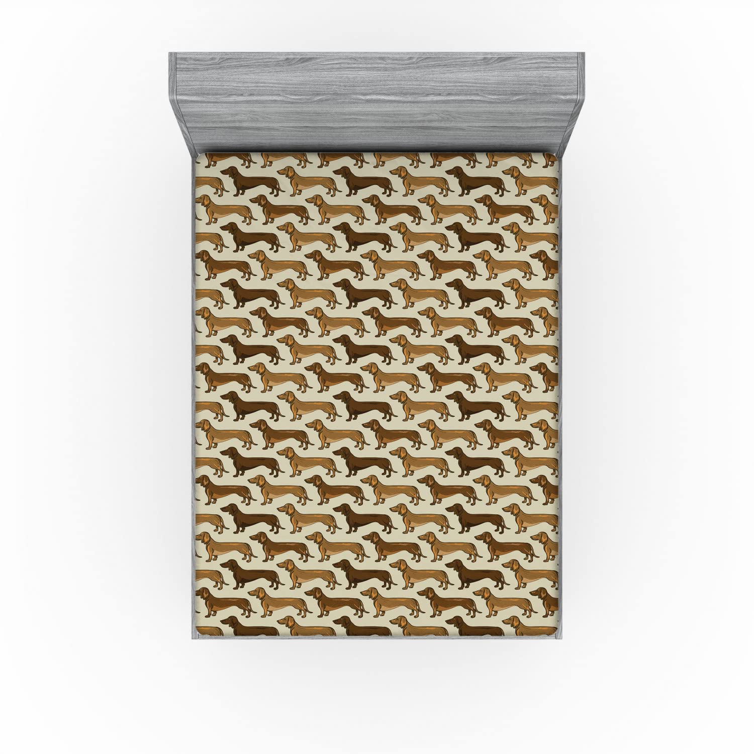 Ambesonne Dachshund 2 Pack Fitted Sheet, Sausage Dog Lover Pattern, Bed Cover All-Round Elastic Deep Pockets 2 Pieces, Package Contains 2 King Size Fitted Sheets, Grey Yellow