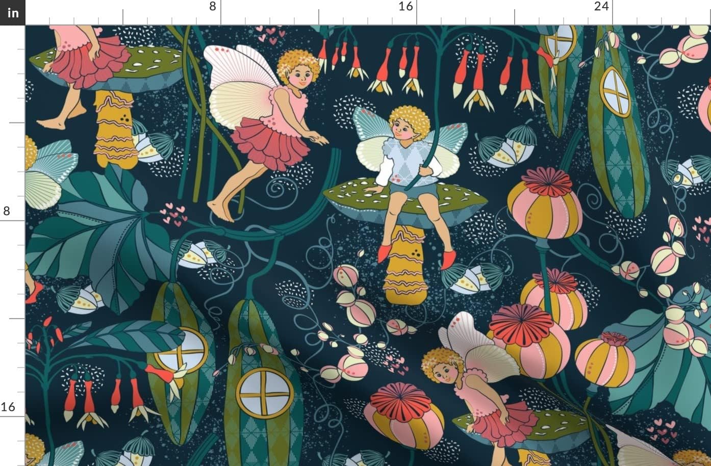 Spoonflower Fabric - Garden Fairy Wonderland Botanical Magical Tale Whimsical Kids Room Printed on Organic Cotton Sateen Fabric by The Yard - Sewing Quilting Apparel Home Decor