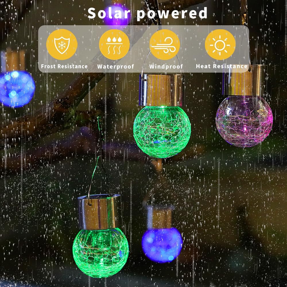 HIQE-FL Solarlampen für Außen Hängend,10 Stück Wetterfest LED Solar Hängend Lampen,Solarleuchten für Garten,Solar Glas Risslicht für Außen Deko,Balkon,Party Dekoration